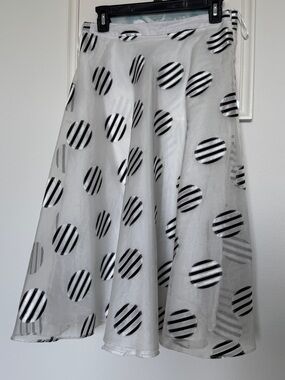 White Sheer A-Line Skirt with Black Striped Polka Dots